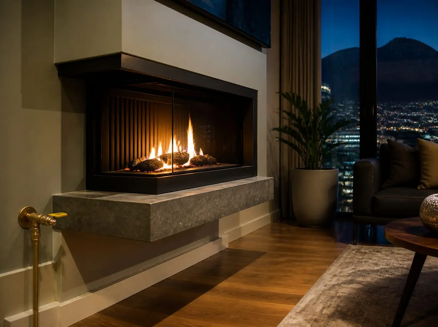 Gas fireplace installation in a Cape Town living room